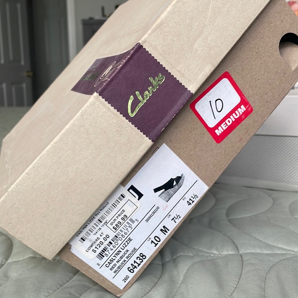 Women’s Size 10 Clark’s Turquoise Blue Cork Wedge Sandal NWOT